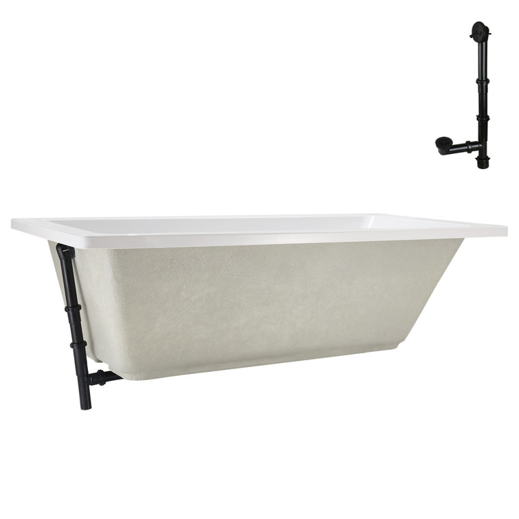 66" x 34" Glossy White Acrylic Soaking Drop-In Bathtub with Matte Black Trim