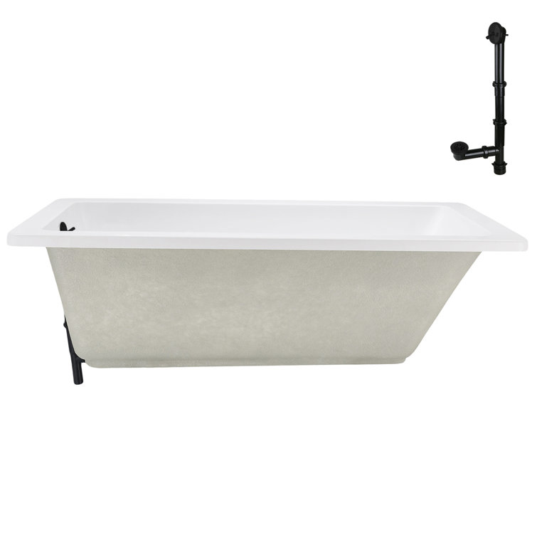 66" x 34" Glossy White Acrylic Soaking Drop-In Bathtub with Matte Black Trim