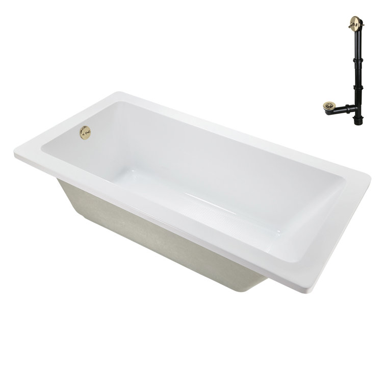 60" x 32" Glossy White Acrylic Soaking Drop-In Bathtub