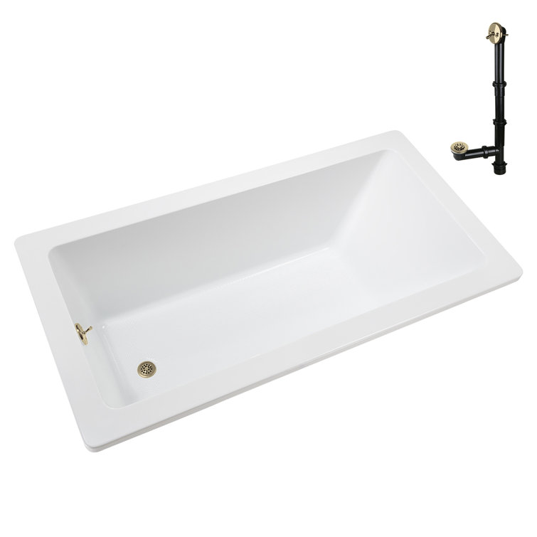 60" x 32" Glossy White Acrylic Soaking Drop-In Bathtub