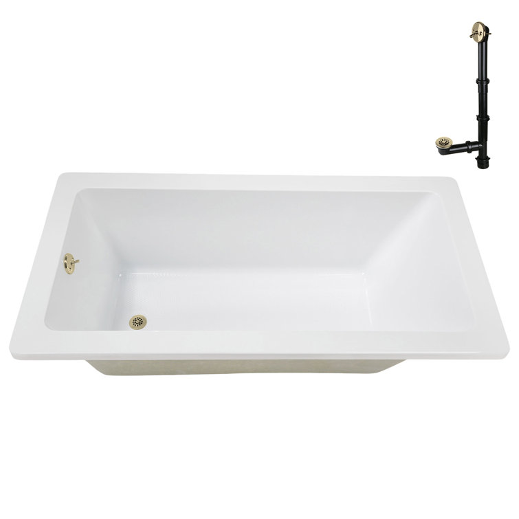 60" x 32" Glossy White Acrylic Soaking Drop-In Bathtub