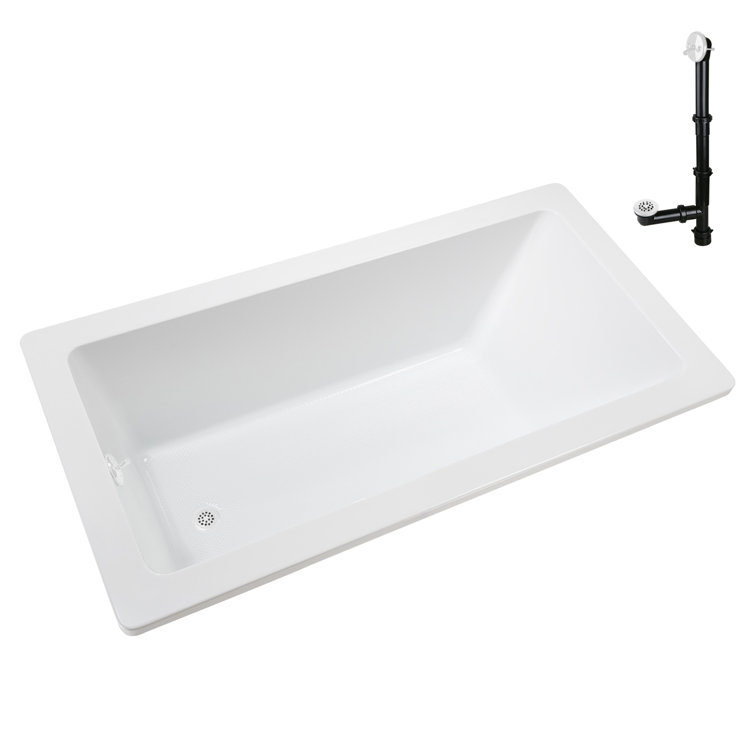 66" x 34" Glossy White Acrylic Soaking Drop-In Bathtub