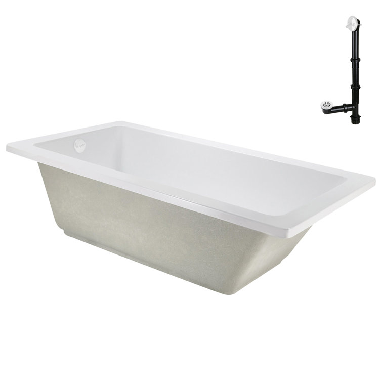 66" x 34" Glossy White Acrylic Soaking Drop-In Bathtub