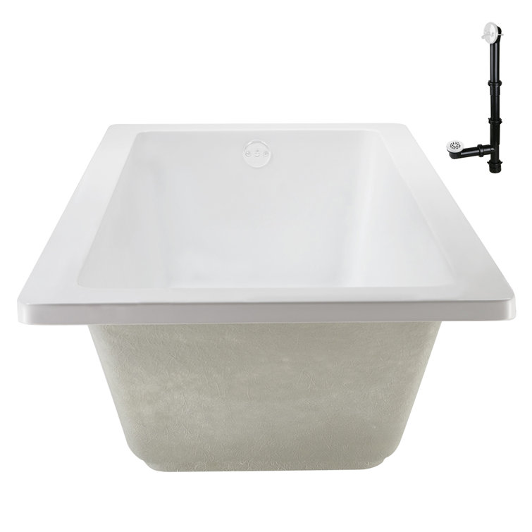 66" x 34" Glossy White Acrylic Soaking Drop-In Bathtub
