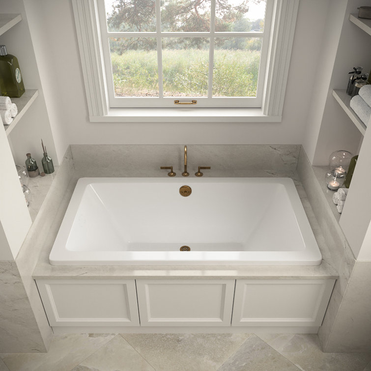 60" x 32" Glossy White Acrylic Soaking Drop-In Bathtub with Brushed Gold Drain