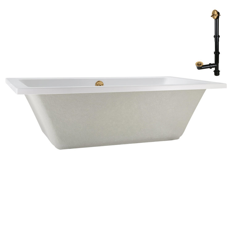 60" x 32" Glossy White Acrylic Soaking Drop-In Bathtub with Brushed Gold Drain