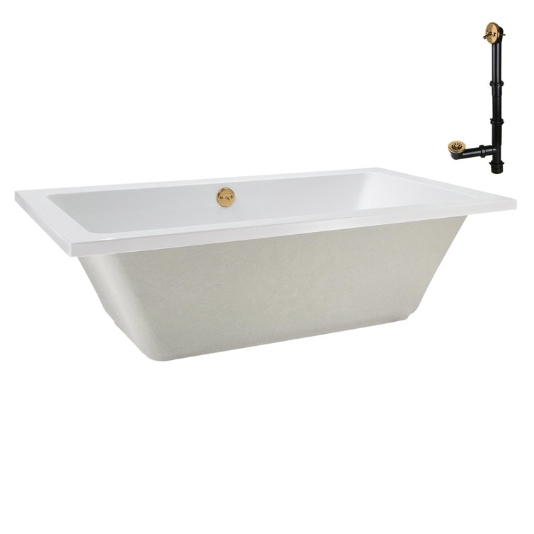 60" x 32" Glossy White Acrylic Soaking Drop-In Bathtub with Brushed Gold Drain
