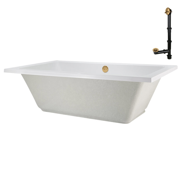60" x 32" Glossy White Acrylic Soaking Drop-In Bathtub with Brushed Gold Drain