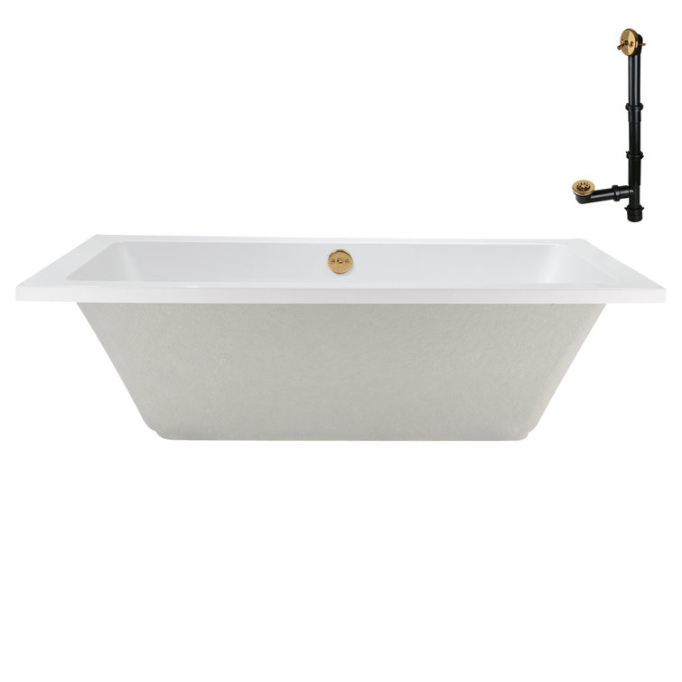60" x 32" Glossy White Acrylic Soaking Drop-In Bathtub with Brushed Gold Drain