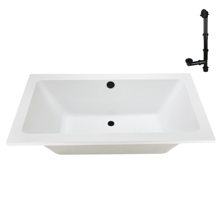 66'' Glossy White Acrylic Soaking Drop-In Bathtub with Matte Black Trim