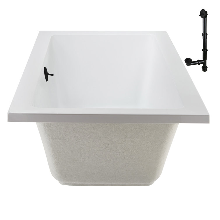 66'' Glossy White Acrylic Soaking Drop-In Bathtub with Matte Black Trim