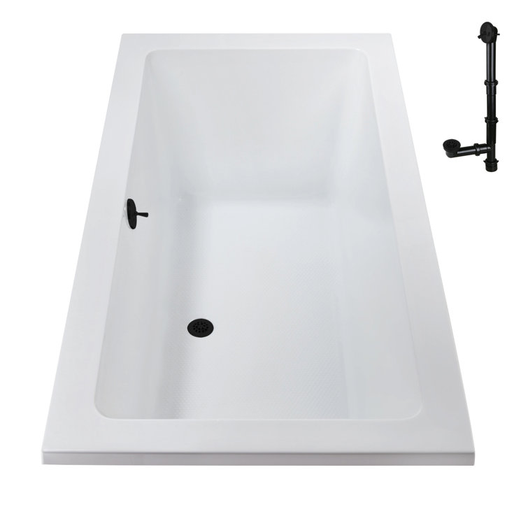 66'' Glossy White Acrylic Soaking Drop-In Bathtub with Matte Black Trim
