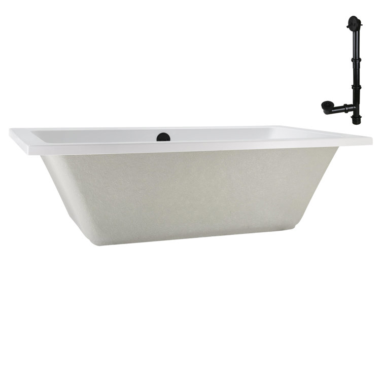66'' Glossy White Acrylic Soaking Drop-In Bathtub with Matte Black Trim