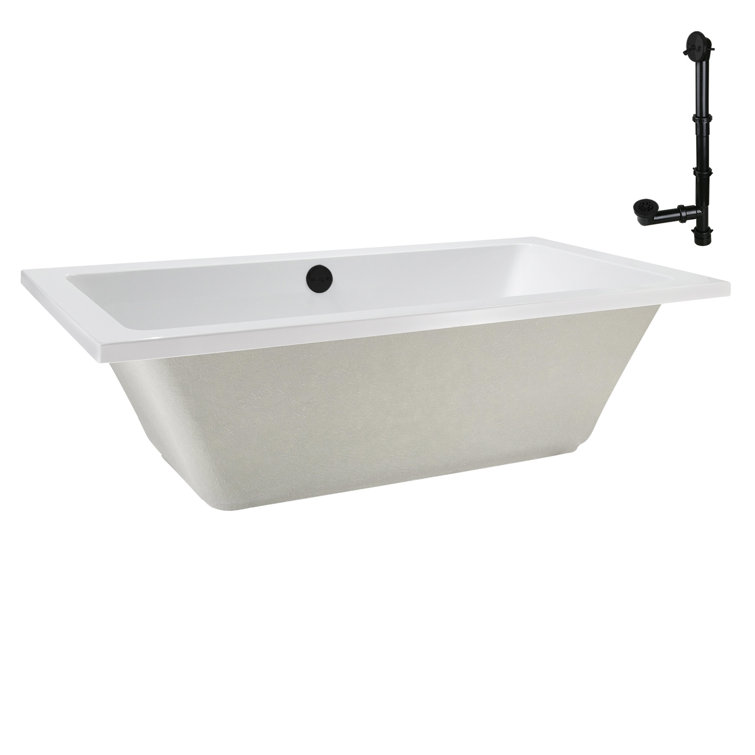 66'' Glossy White Acrylic Soaking Drop-In Bathtub with Matte Black Trim