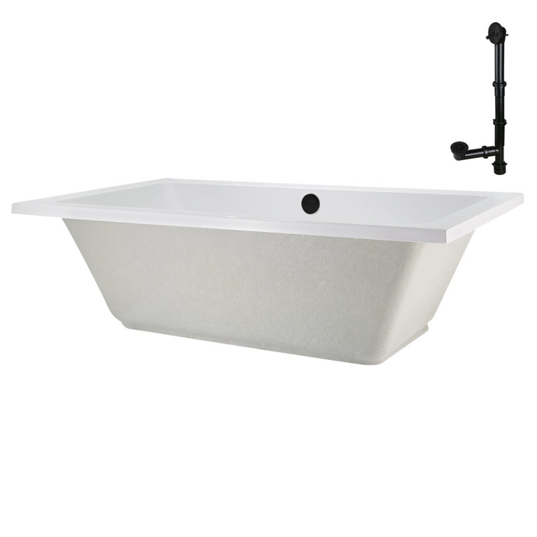 66'' Glossy White Acrylic Soaking Drop-In Bathtub with Matte Black Trim
