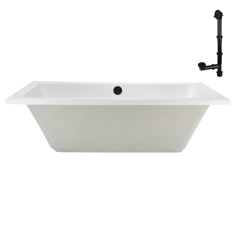 66'' Glossy White Acrylic Soaking Drop-In Bathtub with Matte Black Trim