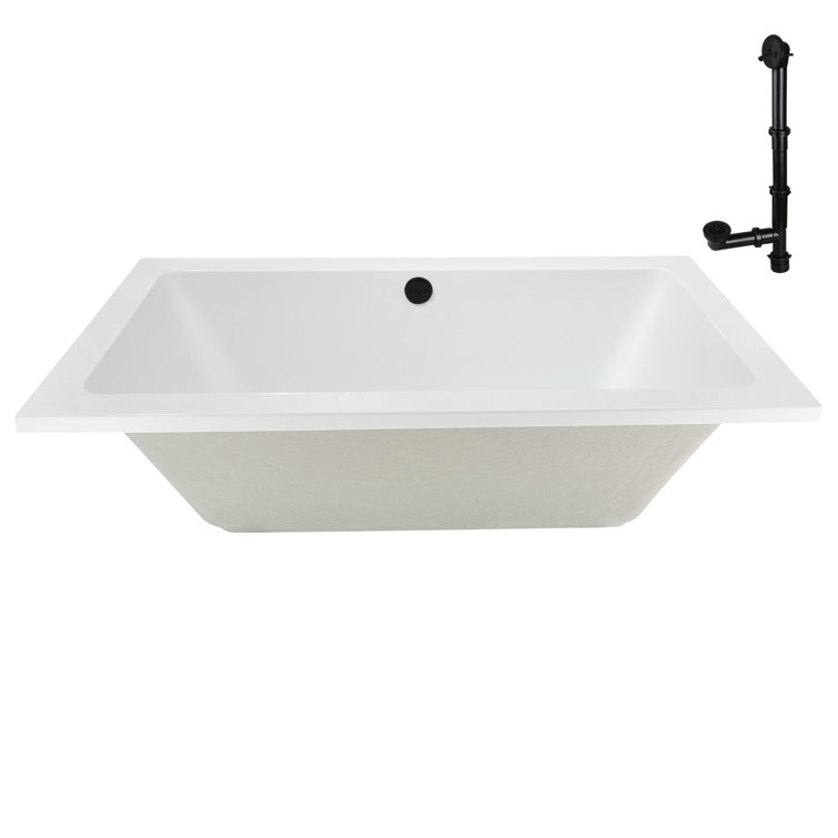 66'' Glossy White Acrylic Soaking Drop-In Bathtub with Matte Black Trim