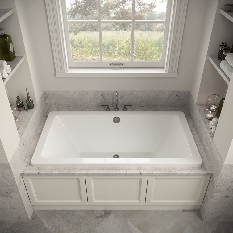 60" x 32" Glossy White Acrylic Soaking Drop-In Bathtub with Brushed Nickel Drain