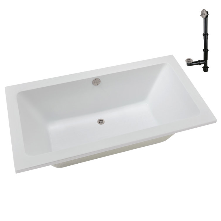 66'' x 34'' Glossy White Acrylic Soaking Drop-In Bathtub