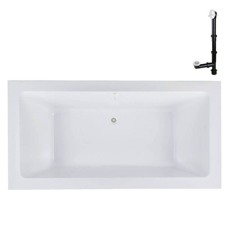 72'' x 36'' Glossy White Acrylic Drop-In Soaking Bathtub