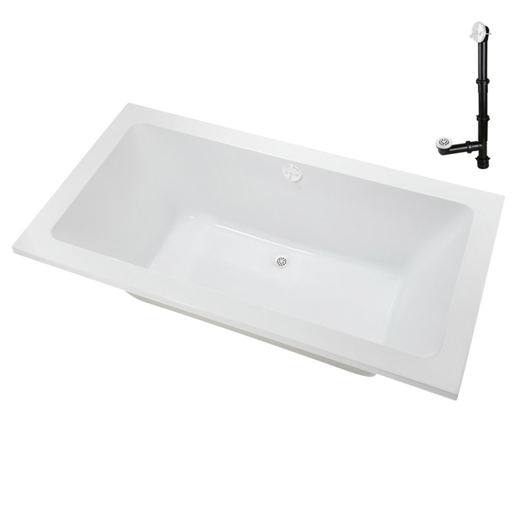 60" x 32" Glossy White Acrylic Drop-In Soaking Bathtub