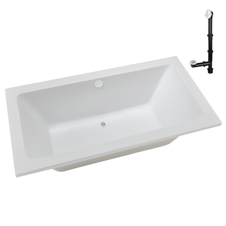 60" x 32" Glossy White Acrylic Drop-In Soaking Bathtub