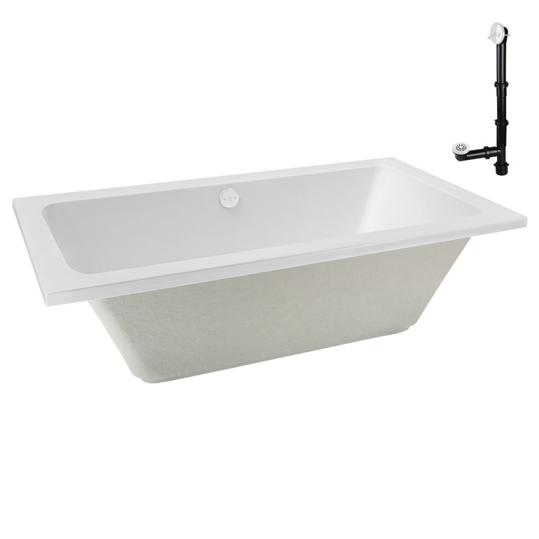 60" x 32" Glossy White Acrylic Drop-In Soaking Bathtub