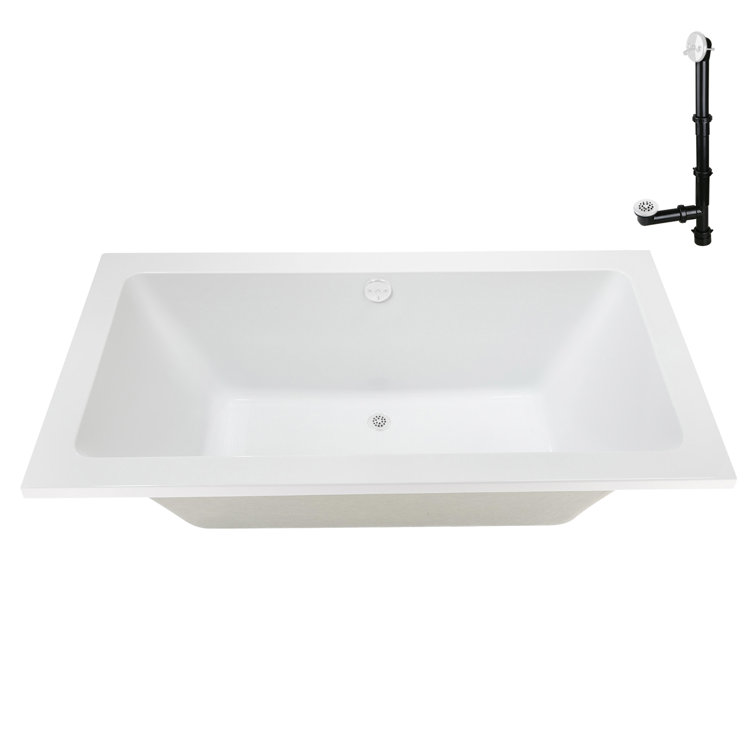 60" x 32" Glossy White Acrylic Drop-In Soaking Bathtub
