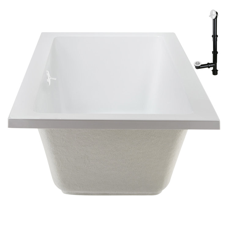 60" x 32" Glossy White Acrylic Drop-In Soaking Bathtub