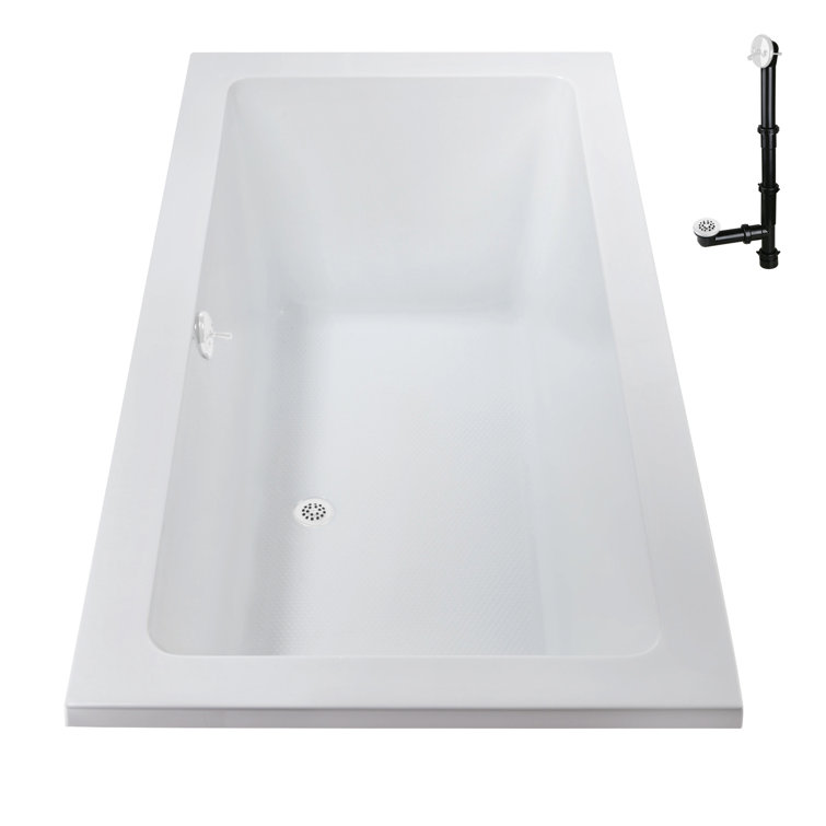 60" x 32" Glossy White Acrylic Drop-In Soaking Bathtub