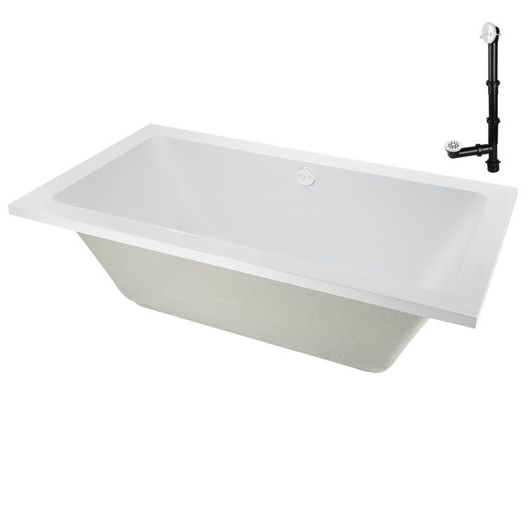 60" x 32" Glossy White Acrylic Drop-In Soaking Bathtub