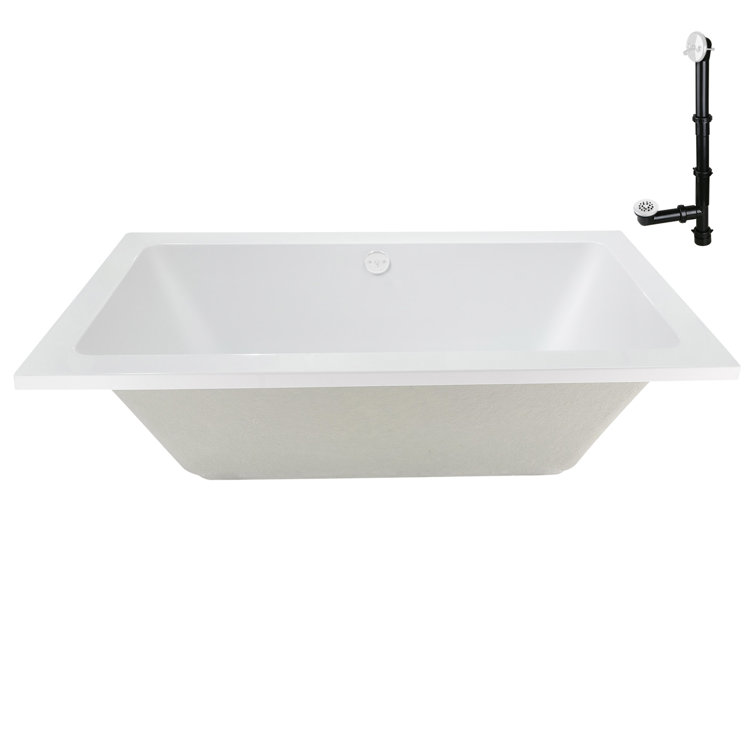 60" x 32" Glossy White Acrylic Drop-In Soaking Bathtub