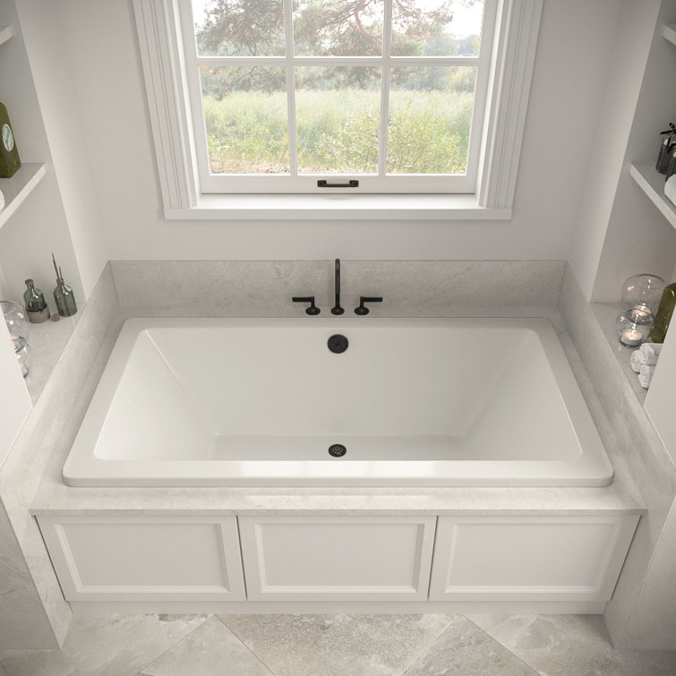 66'' Glossy White Acrylic Soaking Drop-In Bathtub with Matte Black Trim