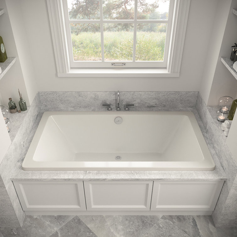 66-Inch Glossy White Acrylic Drop-In Soaking Bathtub with Center Drain