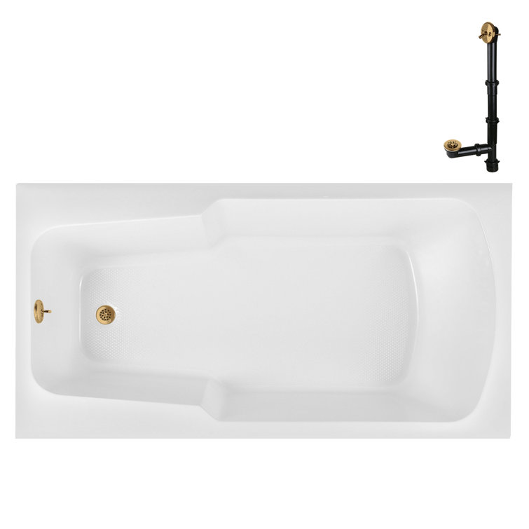 72'' Glossy White Acrylic Soaking Drop-In Bathtub with Brushed Gold Hardware
