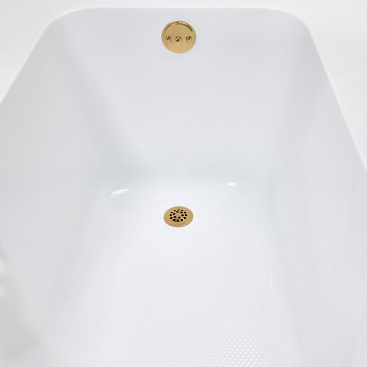 72'' Glossy White Acrylic Soaking Drop-In Bathtub with Brushed Gold Hardware