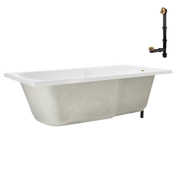 72'' Glossy White Acrylic Soaking Drop-In Bathtub with Brushed Gold Hardware