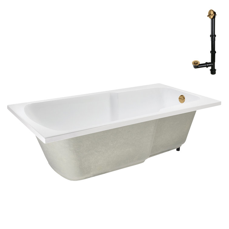 72'' Glossy White Acrylic Soaking Drop-In Bathtub with Brushed Gold Hardware
