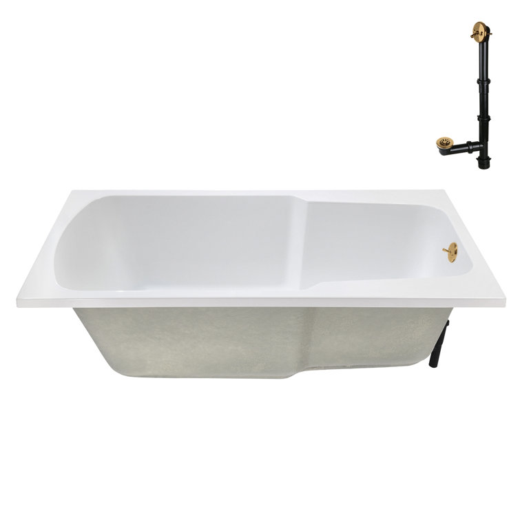 72'' Glossy White Acrylic Soaking Drop-In Bathtub with Brushed Gold Hardware