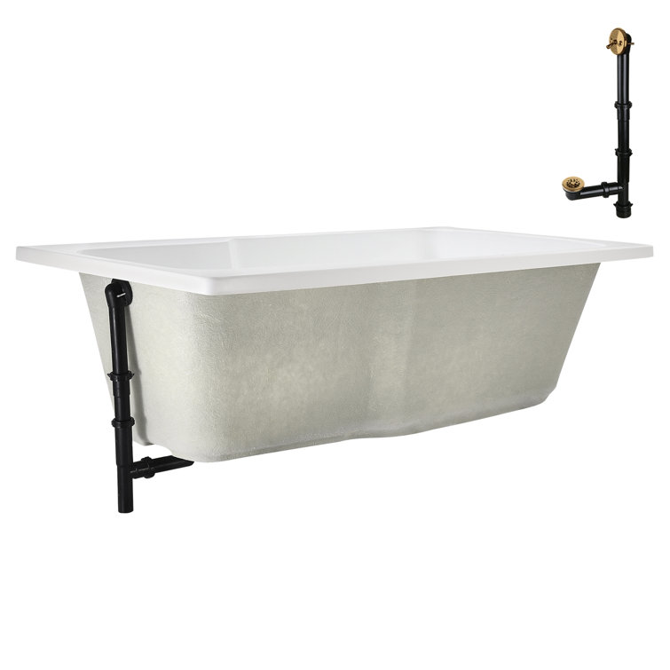 72'' Glossy White Acrylic Soaking Drop-In Bathtub with Brushed Gold Hardware