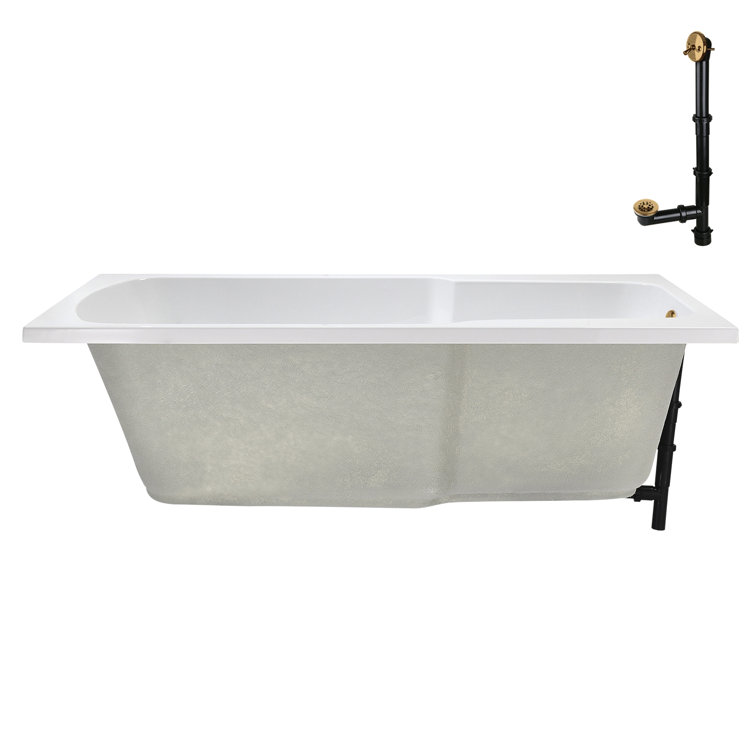 72'' Glossy White Acrylic Soaking Drop-In Bathtub with Brushed Gold Hardware