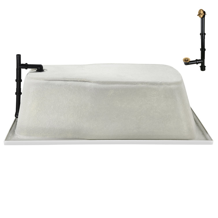 72'' Glossy White Acrylic Soaking Drop-In Bathtub with Brushed Gold Hardware