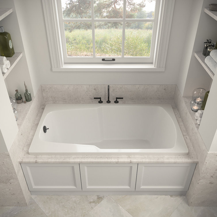 60'' Glossy White Acrylic Drop-In Soaking Bathtub with Matte Black Drain