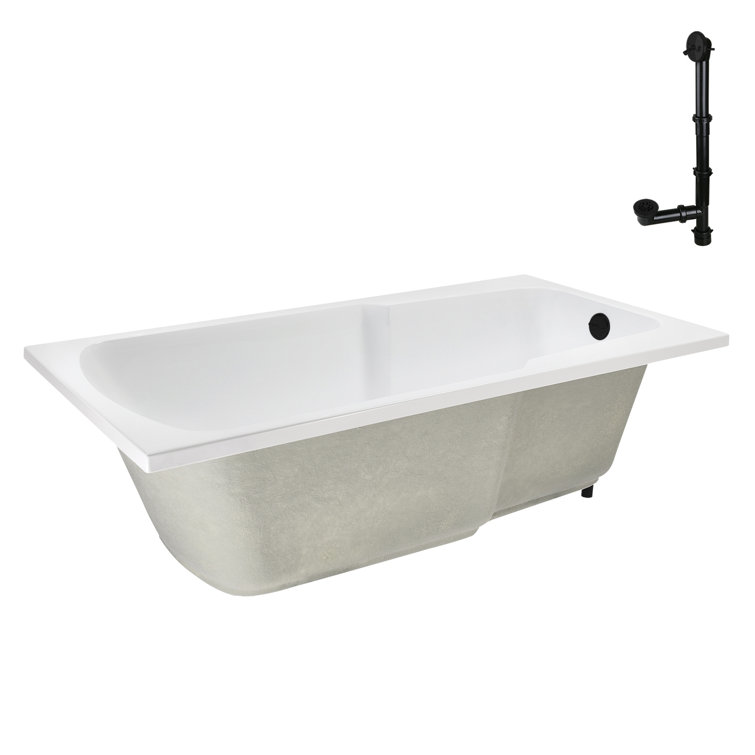60'' Glossy White Acrylic Drop-In Soaking Bathtub with Matte Black Drain