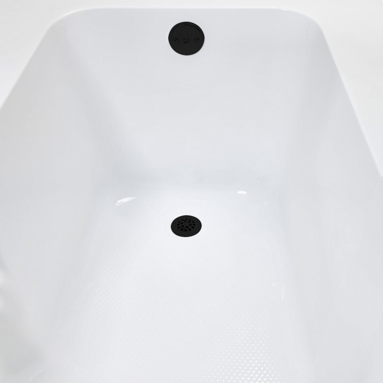 60'' Glossy White Acrylic Drop-In Soaking Bathtub with Matte Black Drain