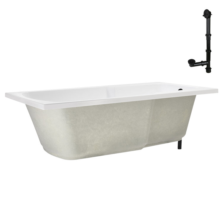 60'' Glossy White Acrylic Drop-In Soaking Bathtub with Matte Black Drain
