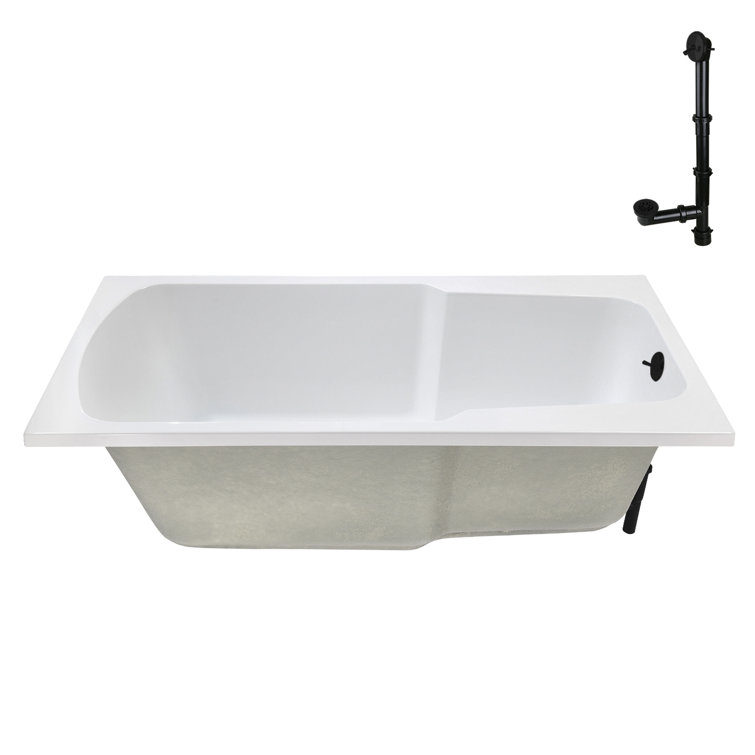 60'' Glossy White Acrylic Drop-In Soaking Bathtub with Matte Black Drain