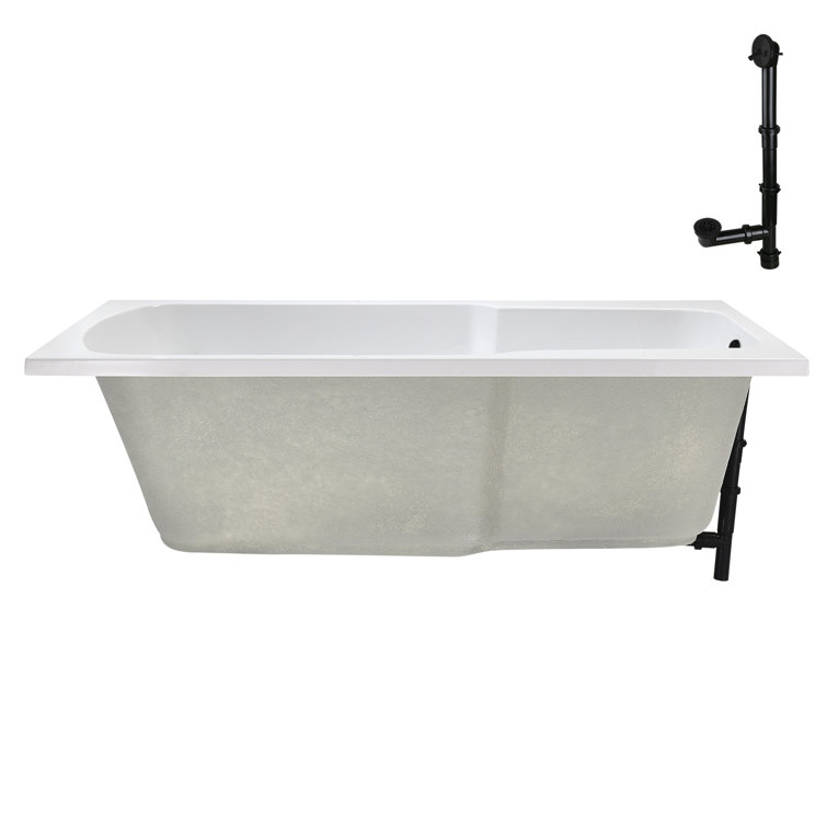 60'' Glossy White Acrylic Drop-In Soaking Bathtub with Matte Black Drain