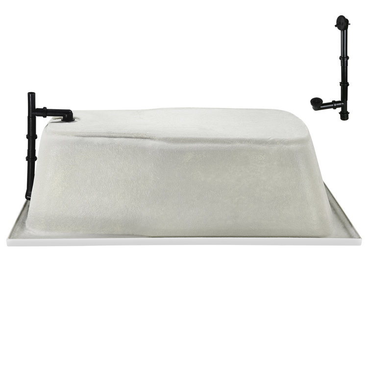 60'' Glossy White Acrylic Drop-In Soaking Bathtub with Matte Black Drain