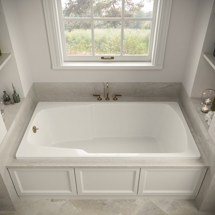 72'' Glossy White Acrylic Soaking Drop-In Bathtub with Brushed Gold Hardware